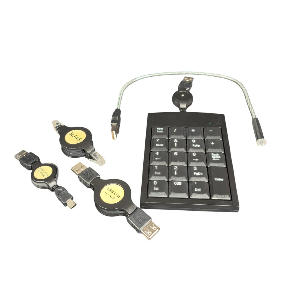 USB Numeric Keypad Numpad Retractable Cable LED Light External Keyboard TESTED - Picture 2 of 7